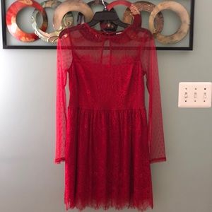 Express Lace Red Mesh Top Flowy Dress